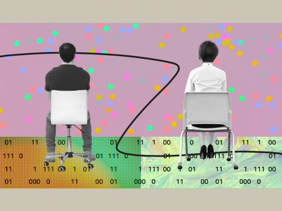 graphic of two people sitting in chairs with a periodic table in the background