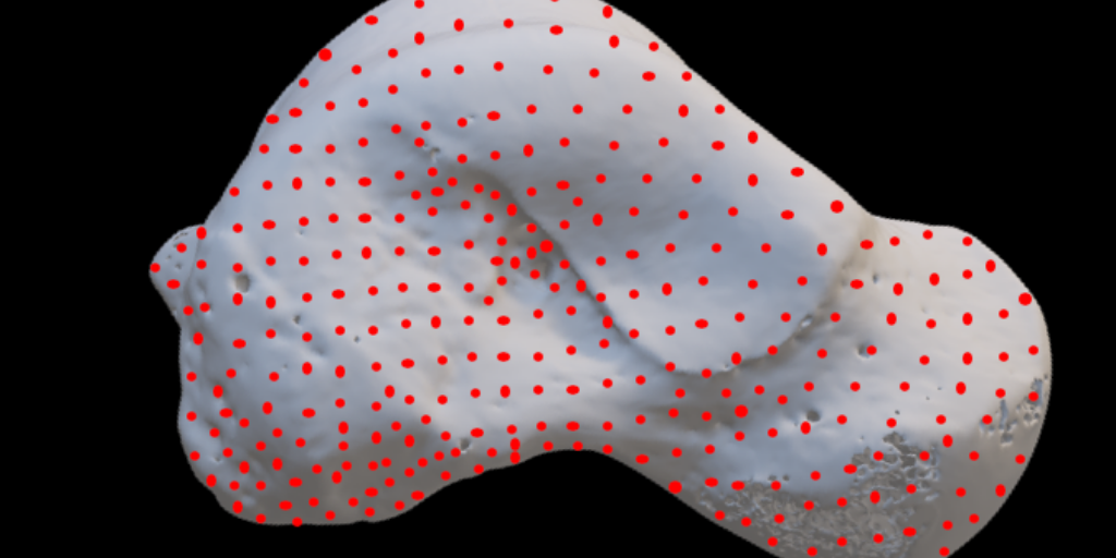 A 3-D model with red dots