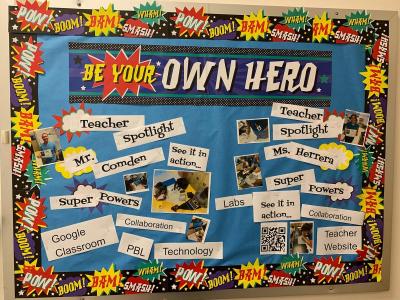 A busy collage with &quot;Be Your Own Hero&quot; written across the top