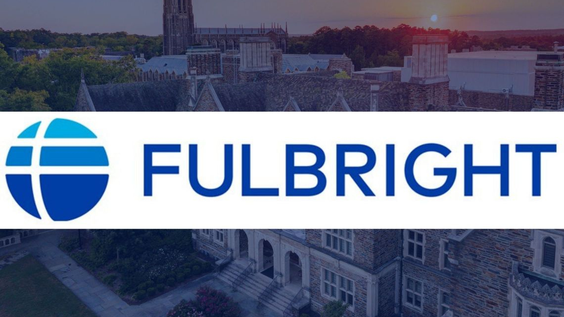 Fulbright logo over Duke landscape