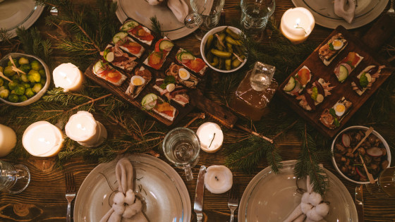 table filled with food and candles