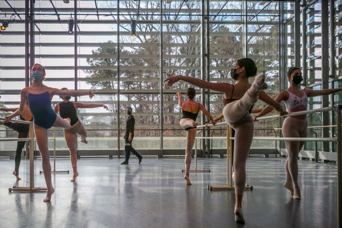 group of ballet students practicing