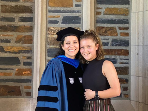 Carina Block celebrates her commencement at Duke University Graduate School with her daughter Madison in 2021.