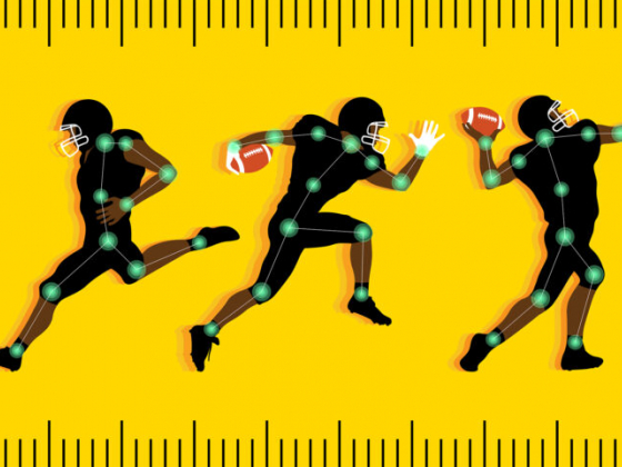 illustration of football players against yellow ruler background