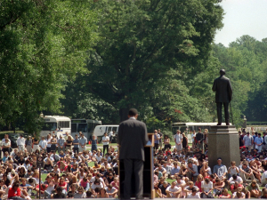 Duke students and faculty gathered at noon outside the Chapel on 9/12/2021