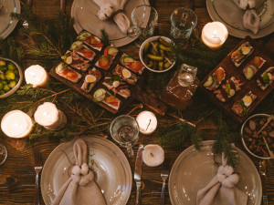 table filled with food and candles
