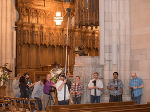 During the photogrammetry workshop, photographers and students prepare to photograph the chapel interior. Photo by Reagan Lynn/Duke Photography