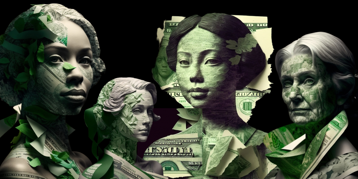 illustration of four women made up of dollars 