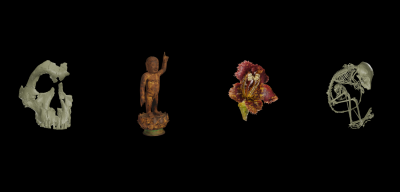 4 3D scans on a black background