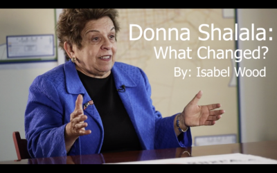 Still of Donna Shalala with text reading "Donna Shalala: What Changed? By: Isabel Wood"