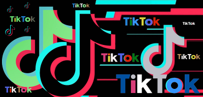 TikTok logo repeated in multiple colors