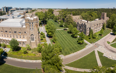 Aerial of Duke University showing Abele Quad. 