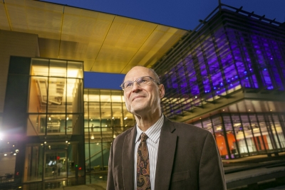 Scott Lindroth standing in front of the Rubenstein Arts Center