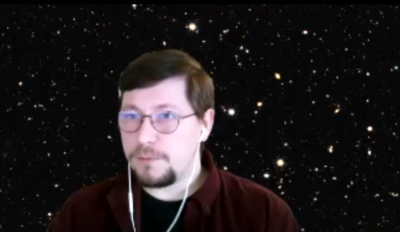 Physics professor Michael Troxel during a Zoom call