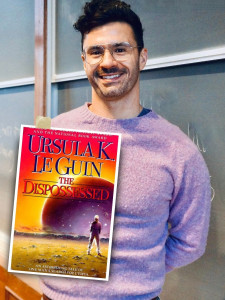 Nima Bassiri and book cover for "The Dispossessed"